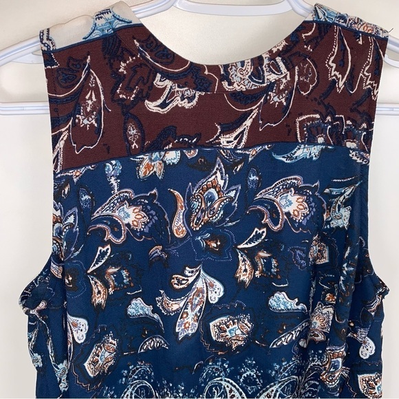 Elodie Boho Paisley Navy Burgundy Sleeveless A-Line Swingy Blouse Tunic Top sz M - Picture 2 of 6